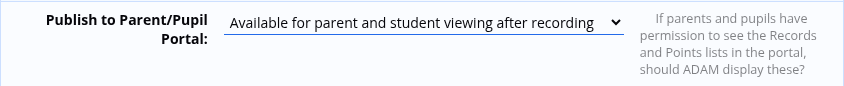 The Publish to Parent/Pupil Portal setting on a Records and Points category.